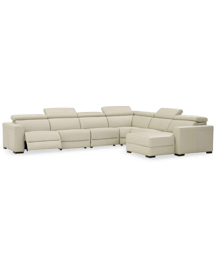 Nevio -pc Leather Sectional Sofa with Chaise, 1 Power Recliner and Articulating Headrests