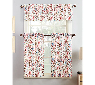 Deana Floral Semi-Sheer Rod Pocket Kitchen Curtain Set