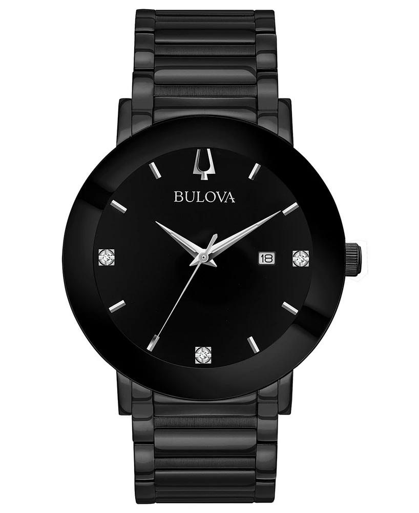 Bulova Men's Futuro Diamond-Accent Black Stainless Steel Bracelet Watch 42mm