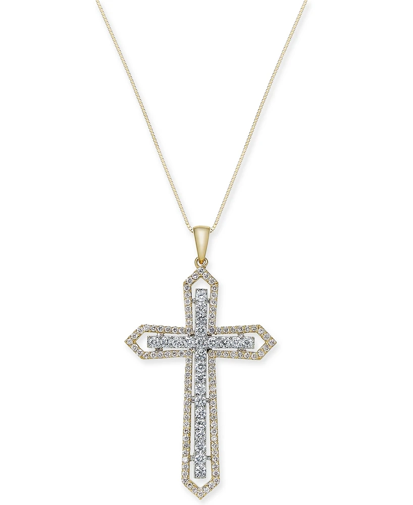 Diamond Two-Tone Cross Pendant Necklace (1 ct. t.w.) in 14k Yellow and White Gold