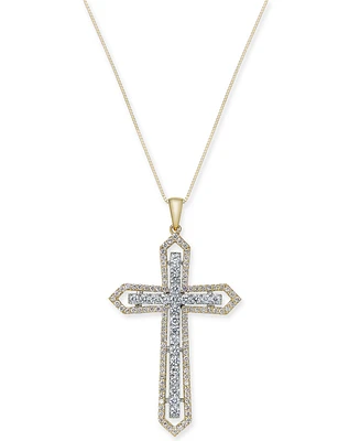 Diamond Two-Tone Cross Pendant Necklace (1 ct. t.w.) in 14k Yellow and White Gold