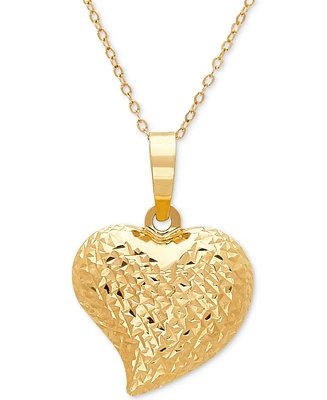 Textured Puff 17" Heart Pendant Necklace in 10k Gold