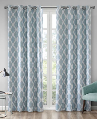Blakesly Ikat blackout curtains for bedroom, Silver grommet top fit up to 1.25 inches rod Single Curtain Panel for Living Room, Width 50 length 95 inc