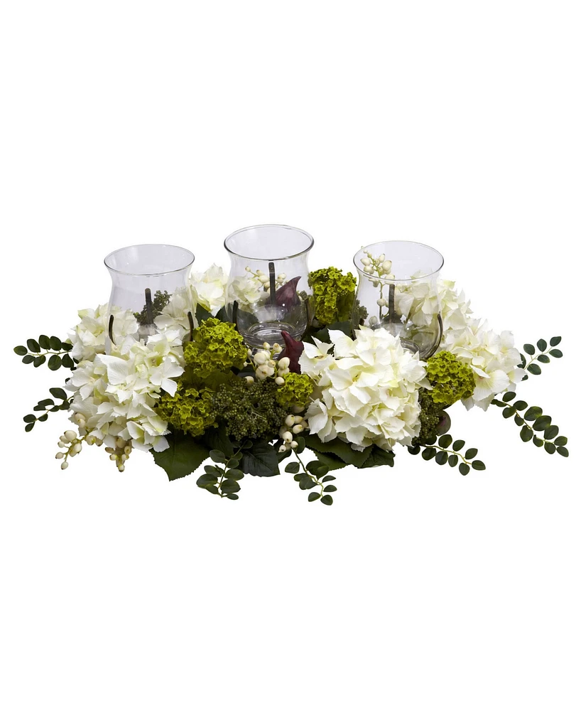 Nearly Natural Snowball Hydrangea Triple Candelabrum
