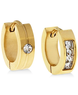 Sutton by Rhona Sutton Men's Gold-Tone Stainless Steel & Cubic Zirconia Mismatch Small Hoop Earrings s