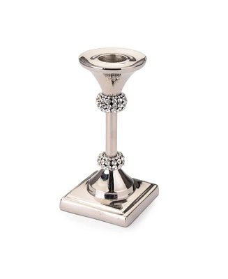 Classic Touch Single Stainless Steel Candle Holder with Crystal Diamond Design