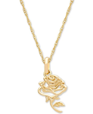 Disney Children's Belle Rose 15" Pendant Necklace in 14k Gold