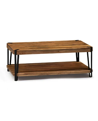 Alaterre Furniture Ryegate Natural Live Edge Solid Wood with Metal Coffee Table