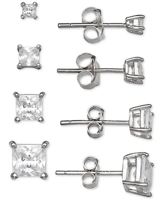 Giani Bernini 4-Pc. Set Cubic Zirconia Princess Stud Earrings in Sterling Silver, Created for Macy's