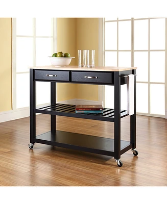 Natural Wood Top Kitchen Cart Island With Optional Stool Storage