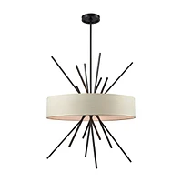 Xenia 5 Light Chandelier in Oil Rubbed Bronze with Beige Fabric Shade