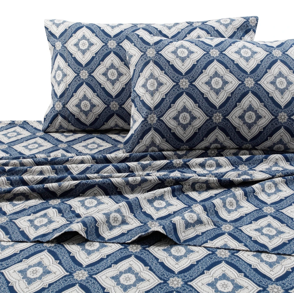 Tribeca Living Flannel Damask Printed Extra Deep Pocket Sheet Set