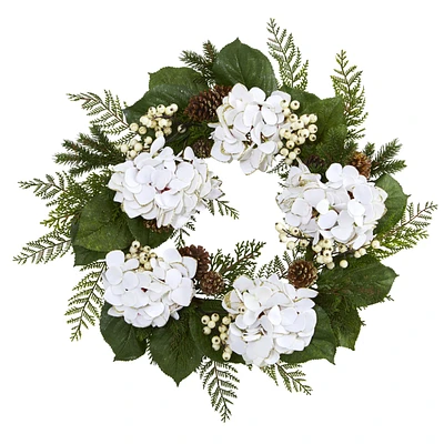 Nearly Natural 24" Gold Trimmed Hydrangea & Berry Wreath