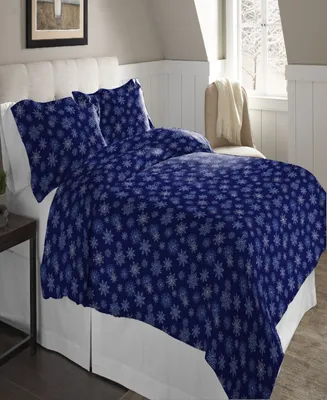 Pointehaven Snowflake Superior Weight Cotton Flannel Duvet Cover Set, King/California King