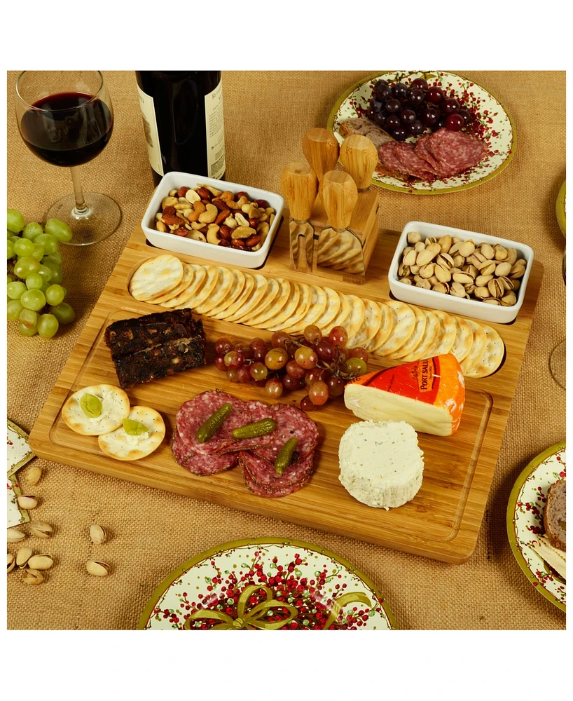 Picnic at Ascot Sherborne Large Bamboo Cheese Board Set with 4 Tools and 2 Bowls