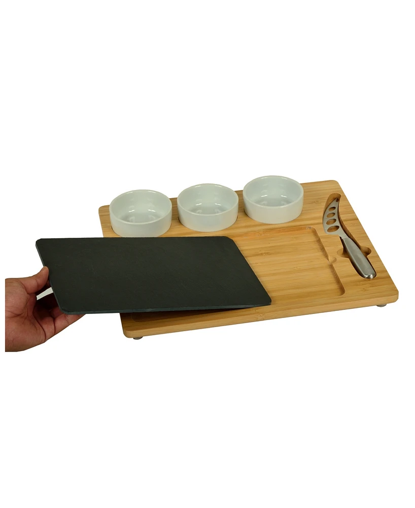 Picnic at Ascot Deluxe Bamboo, Slate Cheese Board, 3 Bowls, Multifunction Knife