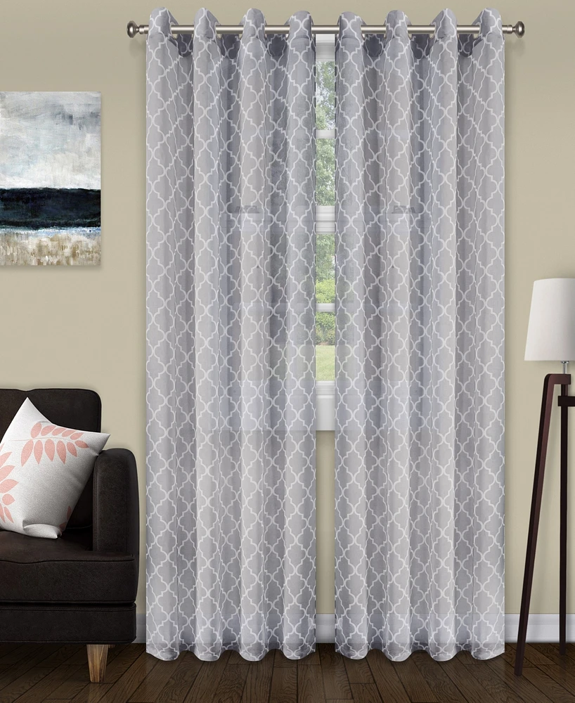 Superior Trellis Sheer 2-Piece Curtain Panels with Grommet Header Top, 52" X 84"