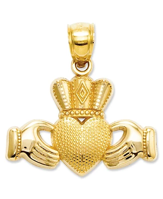 14k Gold Charm, Claddagh and Textured Crown Charm