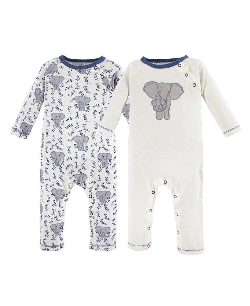 Touched by Nature Baby Boys Cotton Coveralls 2pk, Elephant