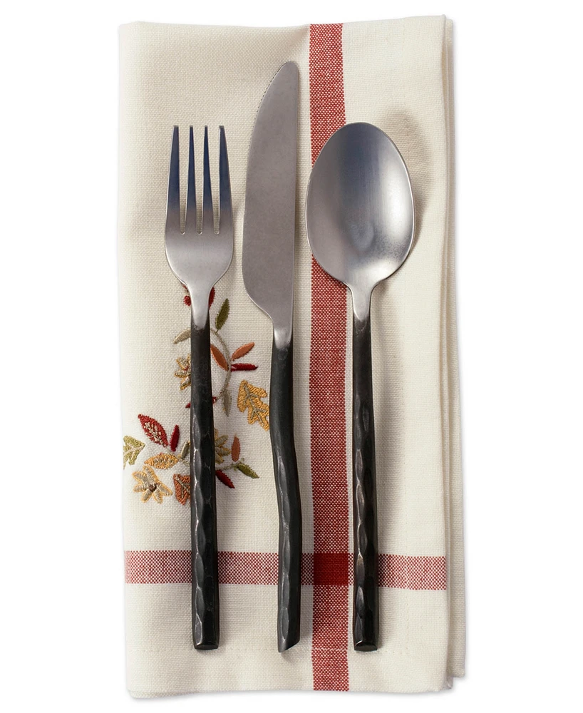 Embroidered Fall Leaves Corner with Border Napkin, Set of 6