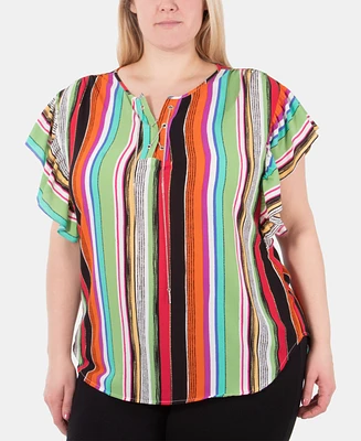 Ny Collection Plus Lace-Up Flutter-Sleeve Top
