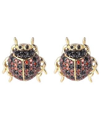 Noir Red/Black Cubic Zirconia Ladybug Stud Earring