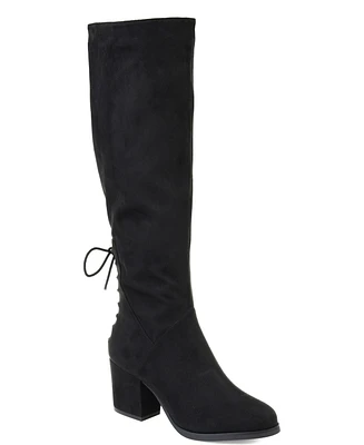 Journee Collection Women's Leeda Extra Wide Calf Lace Up Detail Knee High Boots