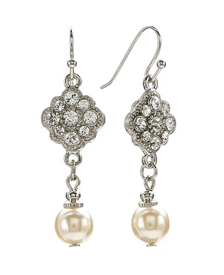 2028 Silver-Tone Crystal and Simulated Pearl Drop Earrings