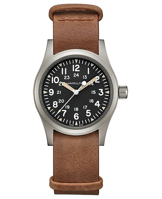 Hamilton Unisex Swiss Mechanical Khaki Field Brown Leather Strap Watch 38mm