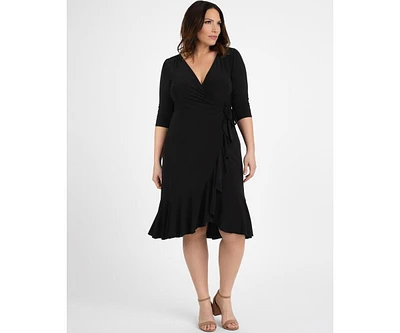 Kiyonna Women's Plus Whimsy Ruffled Midi Wrap Dress