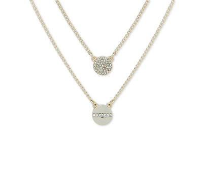 Dkny Gold-Tone Crystal Pendant Two-Row Necklace, 16" + 3' extender
