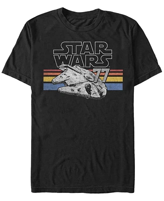Star Wars Men's Classic Retro Stripes Millennium Falcon Short Sleeve T-Shirt