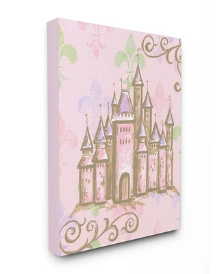 Stupell Industries The Kids Room Castle with Fleur de Lis on Pink Background Canvas Wall Art, 16" x 20"