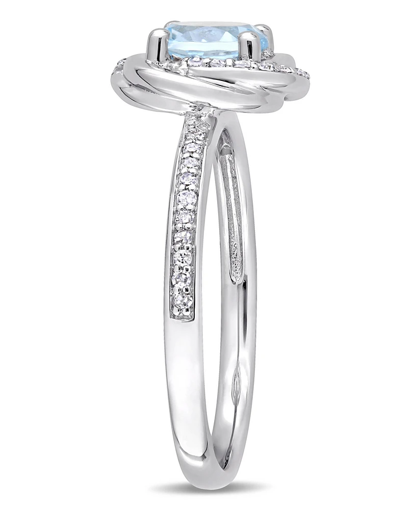 Blue Topaz (1 ct. t.w.) and Diamond (1/6 Swirl Ring 10k White Gold