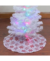 Northlight 20" White and Red Glitter Snowflake Mini Burlap Christmas Tree Skirt