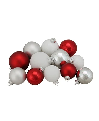 Northlight 96ct Red Silver and White Shiny and Matte Glass Ball Christmas Ornaments 2.5-3.25"