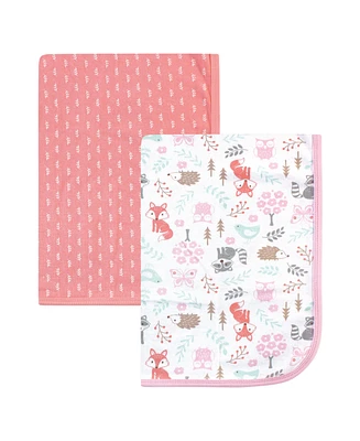Hudson Baby Infant Girl Cotton Swaddle Blankets, Coral Unicorn, One Size