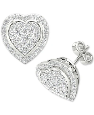Diamond Heart Cluster Stud Earrings (1/2 ct. t.w.) in Sterling Silver