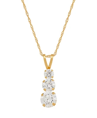 Cubic Zirconia Three Stone Pendant Necklace in 14k Yellow Gold