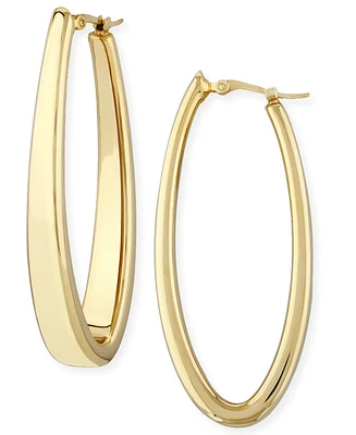 Oval Oblong Hoop Earrings Set in 14k Yellow Gold