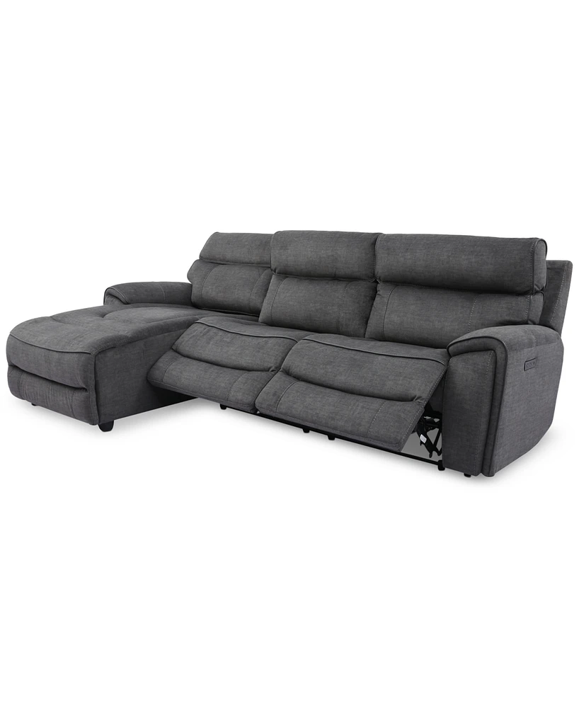 Closeout! Hutchenson 3-Pc. Fabric Chaise Sectional with 2 Power Recliners and Headrests