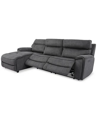 Closeout! Hutchenson 3-Pc. Fabric Chaise Sectional with 2 Power Recliners and Headrests