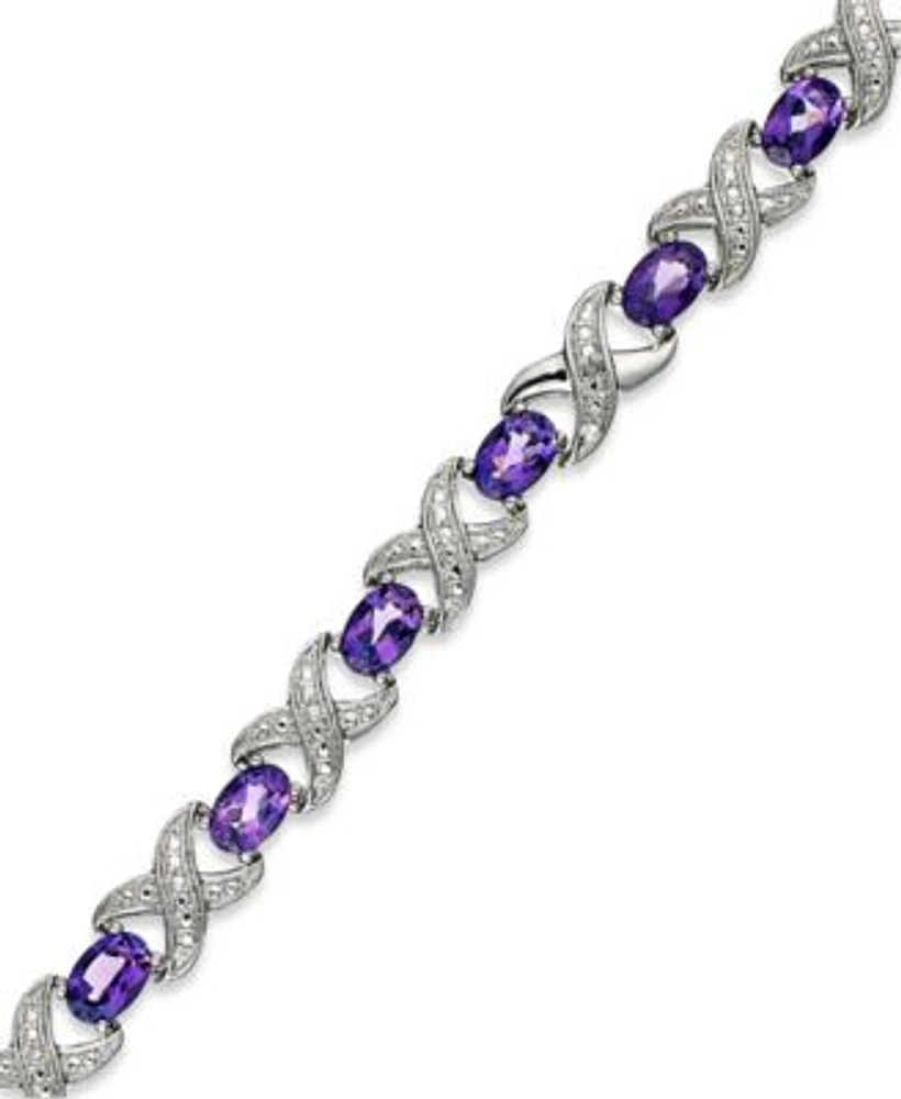 Semi Precious Stone Diamond Accent X0 Link Bracelet Collection In Sterling Silver