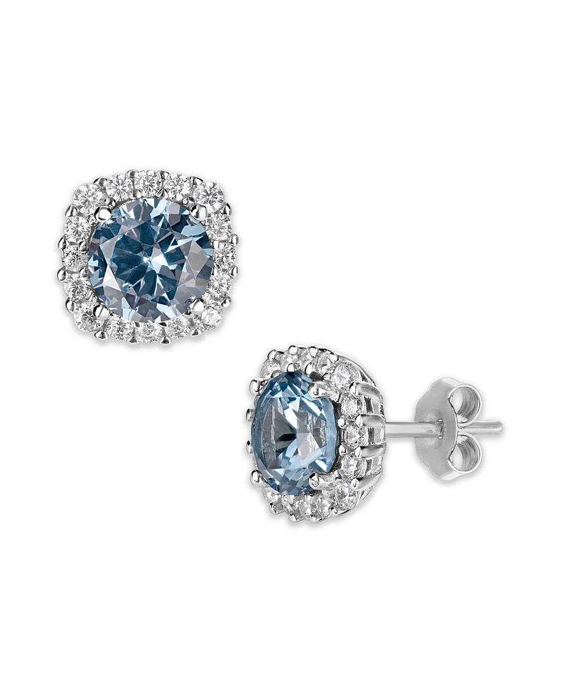 Multi Colored Cubic Zirconia Cushion Shape Stud Earring Sterling Silver