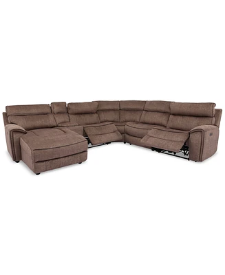 Closeout! Hutchenson 6-Pc. Fabric Chaise Sectional with 2 Power Recliners and Console
