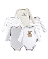 Hudson Baby Boys Unisex Soft Cotton Long-Sleeve Bodysuit 5Pk