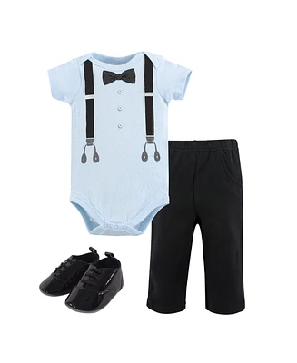 Little Treasure Baby Boys Coordinated Long-Sleeve One-Piece, Pant, and Shoe Set