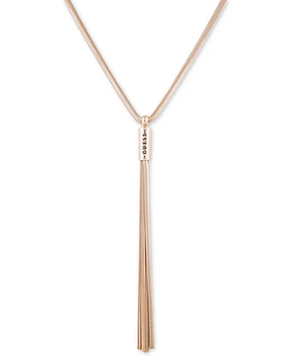 Guess Gold-Tone Logo & Tassel Snake-Chain Lariat Necklace, 28" + 2" extender