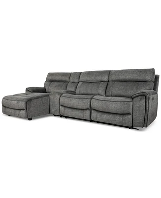 Closeout! Hutchenson 4-Pc. Fabric Chaise Sectional with 2 Power Recliners, Headrests and Console