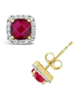 Lab Grown Ruby (1-1/3 ct. t.w.) and Lab Grown White Sapphire (1/5 ct. t.w.) Halo Stud Earrings in 10k Yellow Gold. Also Available in Lab Grown White S